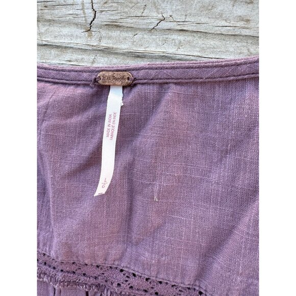 FREE PEOPLE Cropped Eyelet Joi Blouse in Roan Rouge Long Sleeve Button Frnt Sz L - Picture 4 of 9